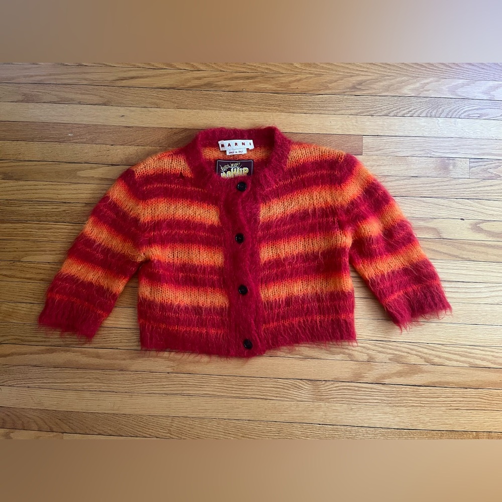 MARNI red and orange striped short-sleeved cardigan